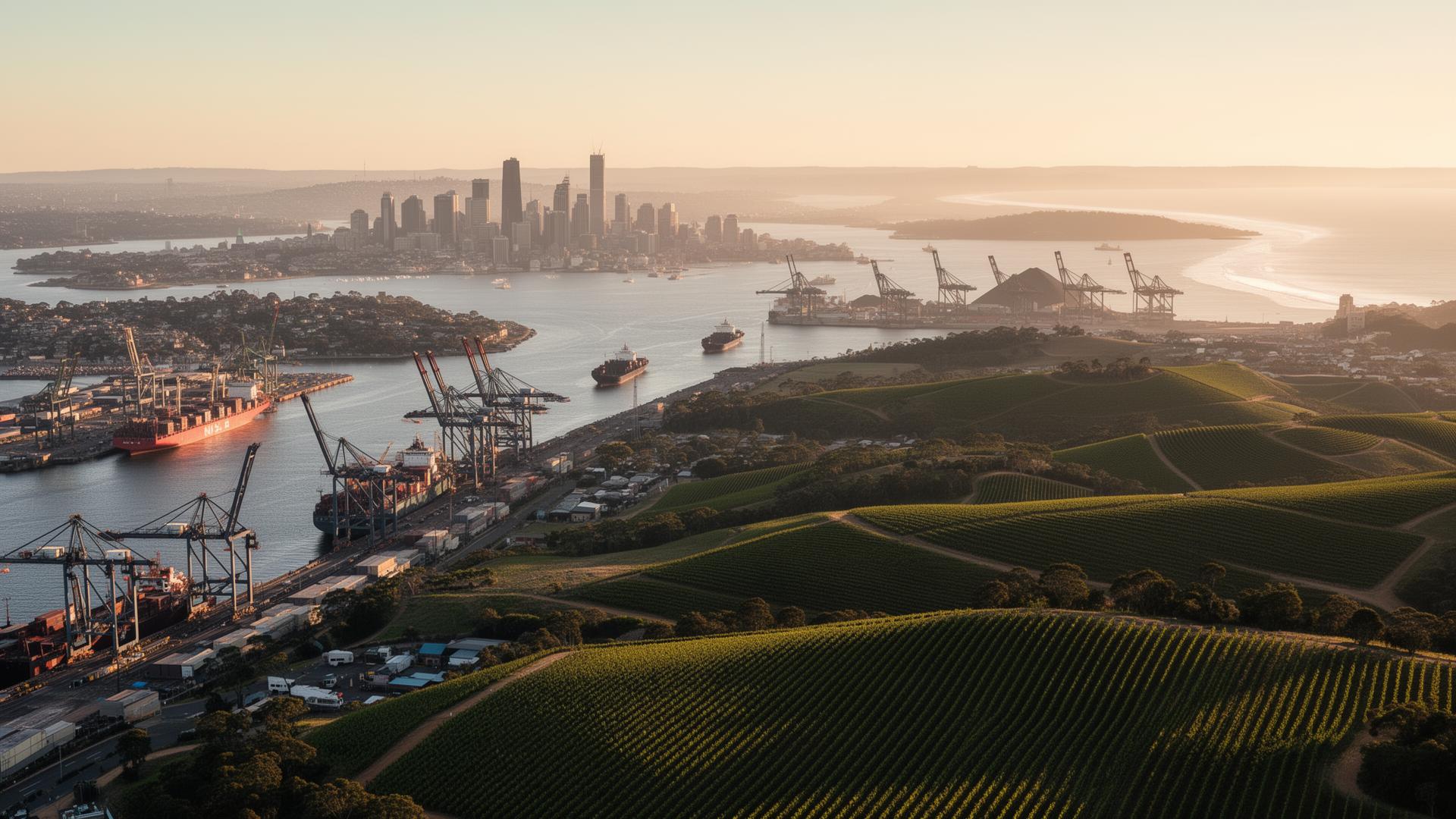 Aerial view of NSW coast and Hunter Valley landscape — ISO certification in New South Wales support area