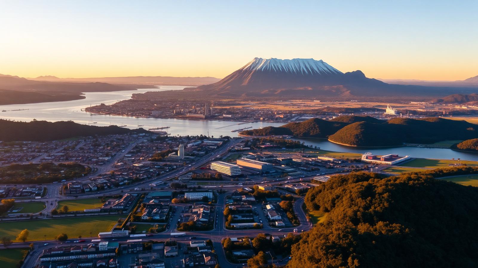 Aerial view of Hobart, the Derwent River and kunanyi/Mount Wellington — ISO certification in Tasmania support area