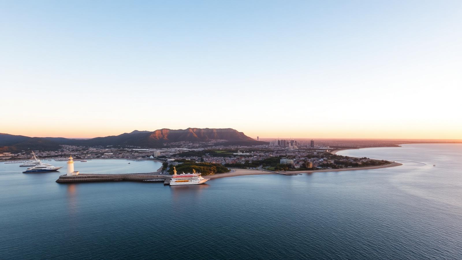 Aerial view of Wollongong harbour and lighthouse with the Illawarra escarpment behind the city — ISO certification in Wollongong support area
